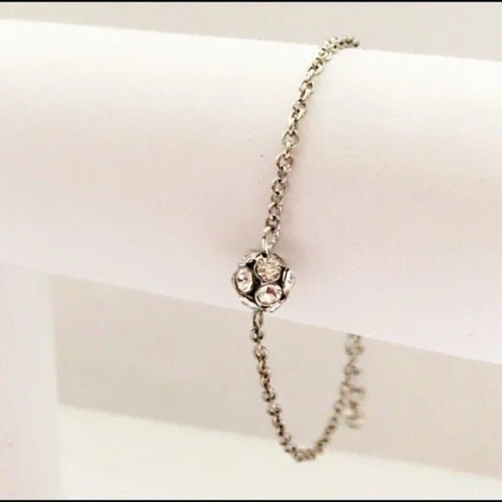 Dainty Silver Chain Rhinestone Ball Bracelet